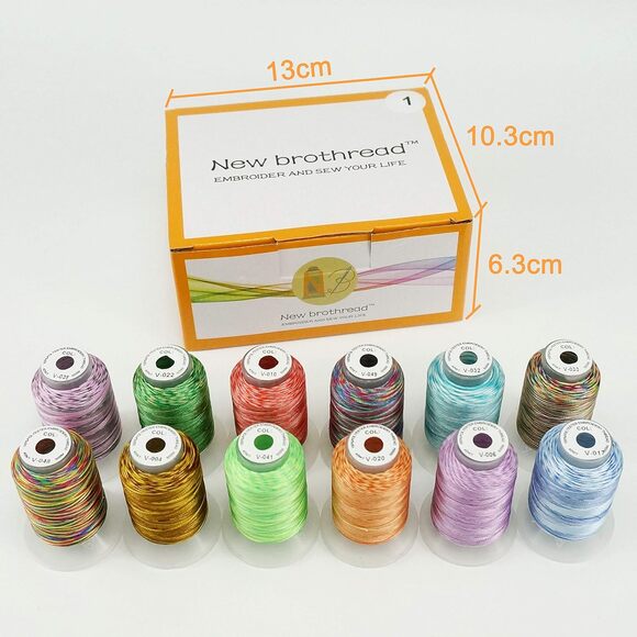 New Brothread 12 Variegated Colors Embroidery Thread Kit 500M for Brother Janome - Picture 2 of 7